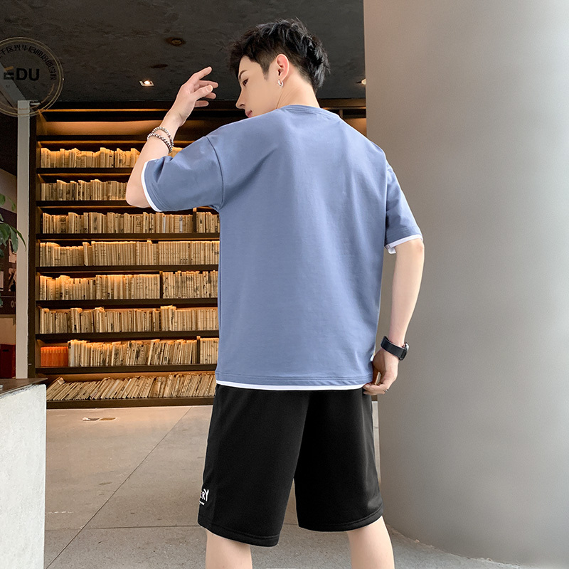短裤套装男士夏季短袖男装一套搭配帅气潮牌休闲运动服