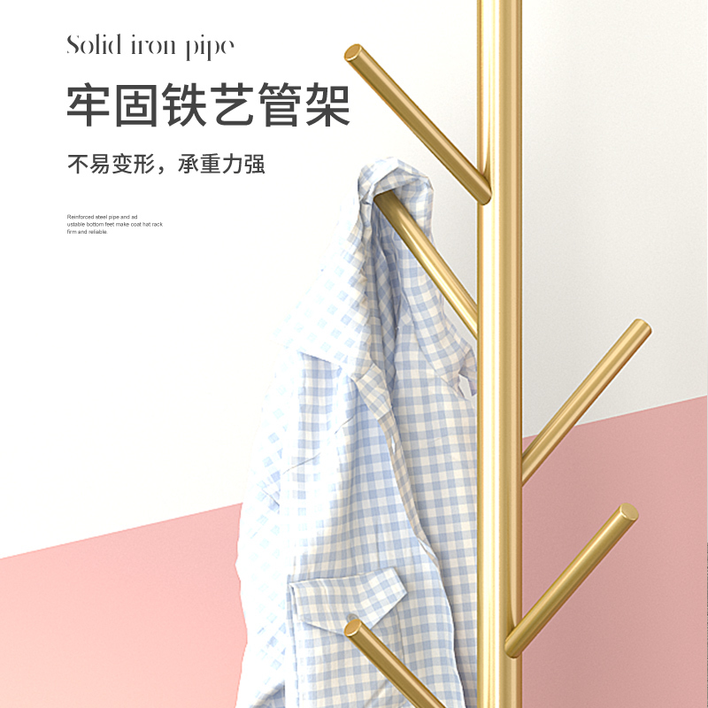 戴劲 大理石铁艺衣帽架落地简易衣服卧室家用置物收纳简约现代挂衣架子 经济款-金色树枝高清大图