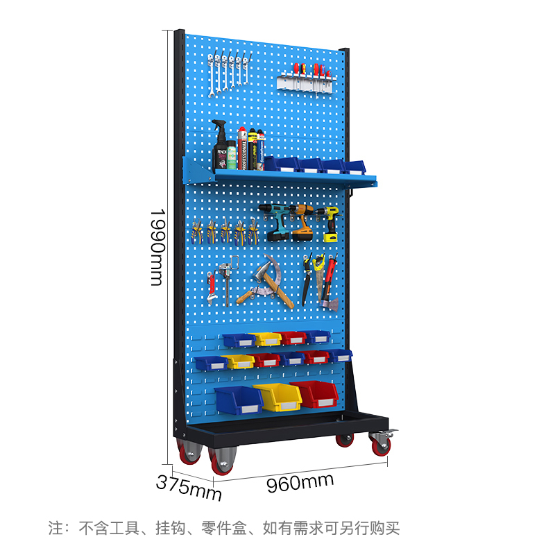 尔迈 挂钩方孔工具挂架车间维修工具架子多功能物料置物架五金工具展示货架 单面四层移动款高清大图