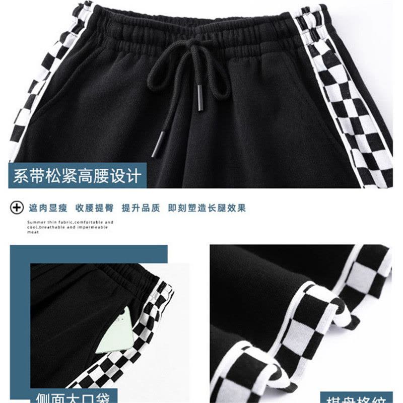 樵JIAO夏女薄款棋盘格子休闲阔腿裤五分中裤028-RT-Z094图片