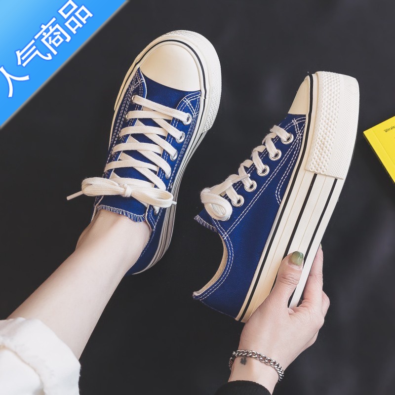 SUNTEK香港克莱因蓝帆布鞋2023春季新款厚底小白鞋女款百搭春款小众板鞋高清大图