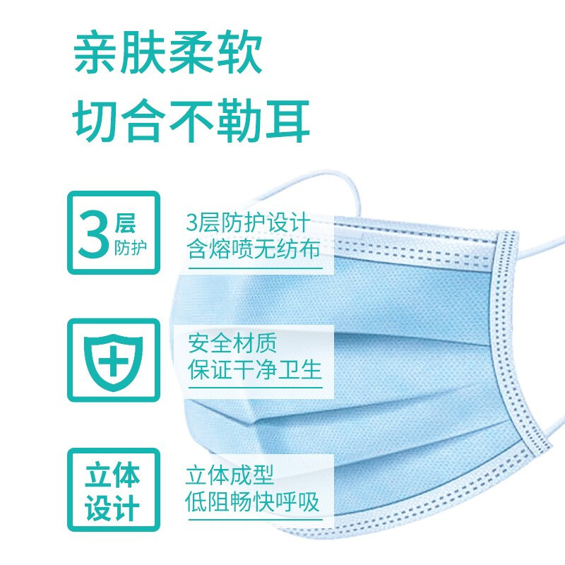 DXBG一次性口罩蓝色防飞沫防尘防晒防护口罩 舒适透气工作出行工业防护含熔喷布材质 10只(1袋10只装)(5袋起拍)