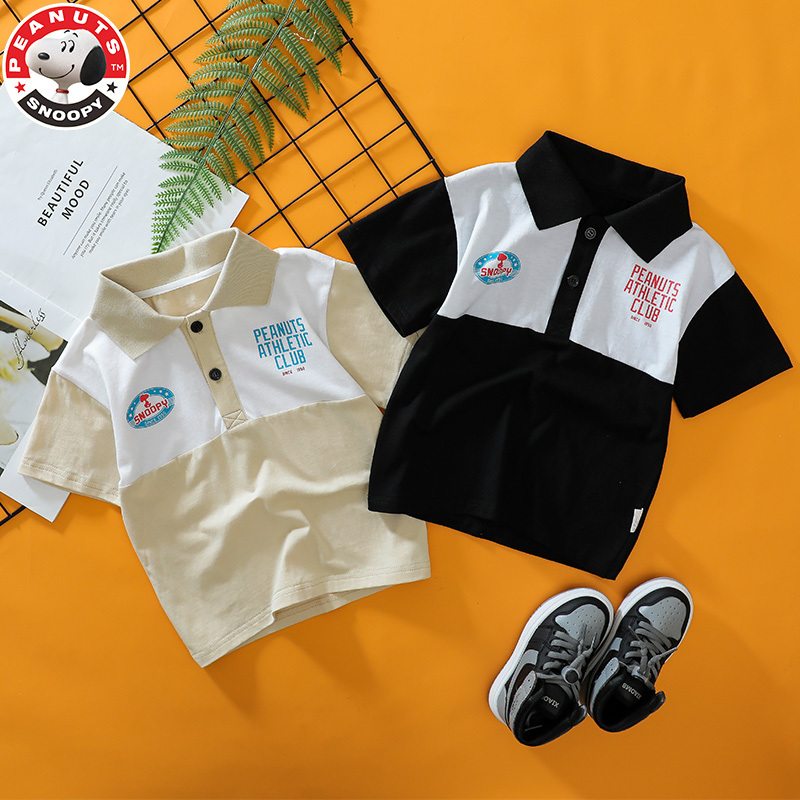 史努比(SNOOPY)儿童拼色polo衫短袖纯棉翻领t恤夏季女童中小童半袖体L009