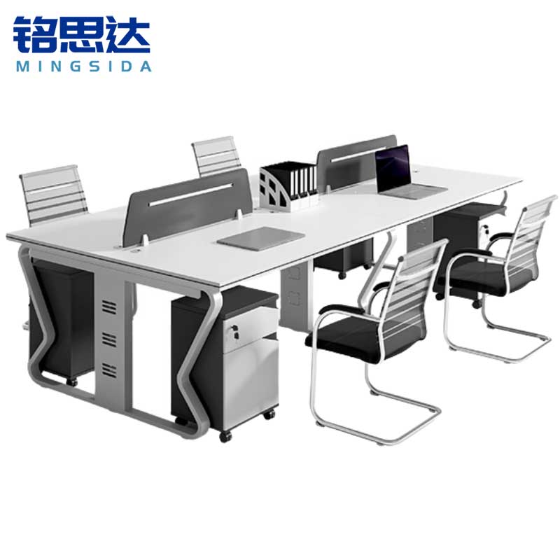 铭思达屏风办公桌四人位含柜椅套高清大图