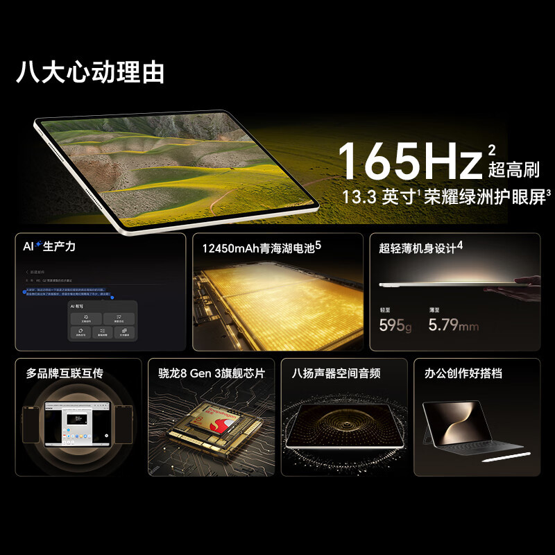 HONOR/荣耀MagicPad3 13.3英寸165Hz超高刷护眼屏平板电脑网课学习办公游戏 16G+512G[WiFi版]月影白高清大图