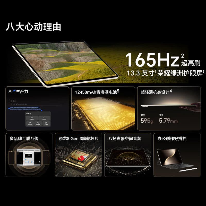 HONOR/荣耀MagicPad3 13.3英寸165Hz超高刷护眼屏平板电脑网课学习办公游戏 16G+512G[WiFi版]月影白图片