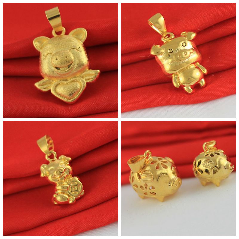金满多 2019本命年仿真黄金生肖猪吊坠幸福猪项链坠 送礼小孩宝宝送女朋友老婆情人节七夕生日礼物