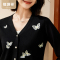 [含羊毛]恒源祥针织衫2024年秋冬新款绣花时尚纽扣开衫软糯女装
