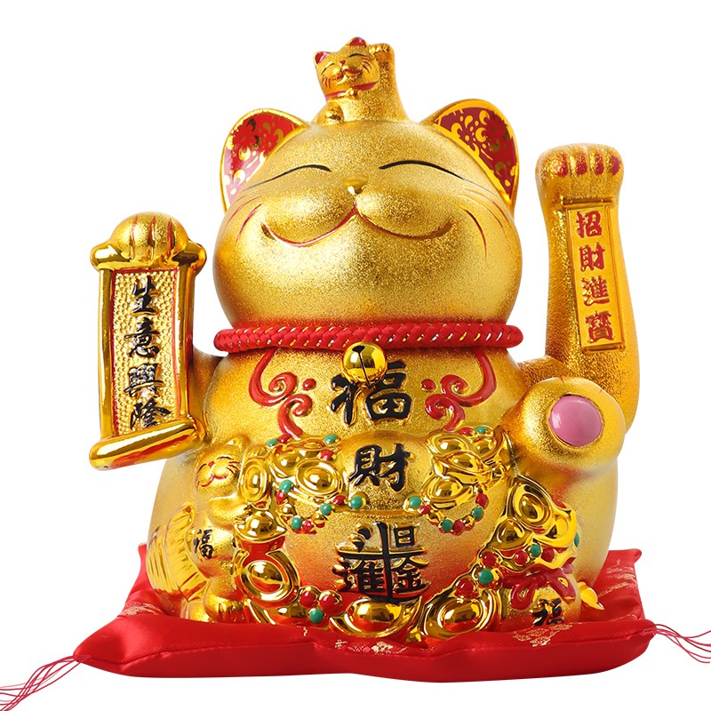 陶瓷大号金摆件自动招手开业店铺收银台家居存钱罐发财猫 三维工匠 8寸[千客万来]高18cm摇手猫高清大图