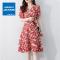 真维斯旗下JSW碎花雪纺连衣裙夏季新款V领韩版收腰显瘦气质温柔风