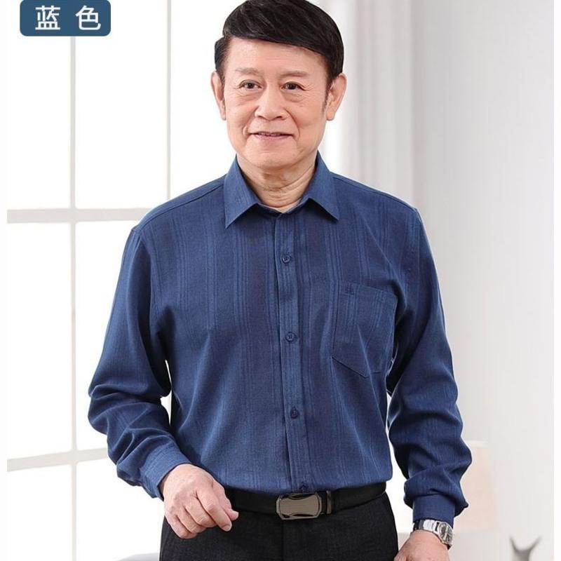 春夏新款棉麻长袖衬衫男中老年人爷爷爸爸装老头亚麻宽松衬衣薄款 深灰色 39/M[90-115斤]