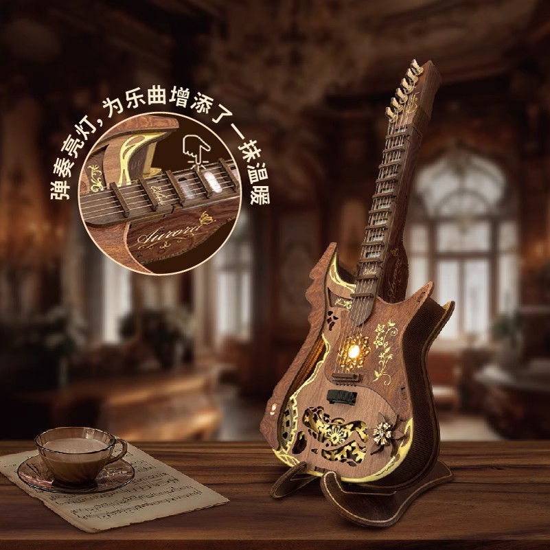 周同学手指钢琴周钢琴拼装模型木质摆件古典工艺品DIY拼装玩具 SQ-57和弦吉他+工具