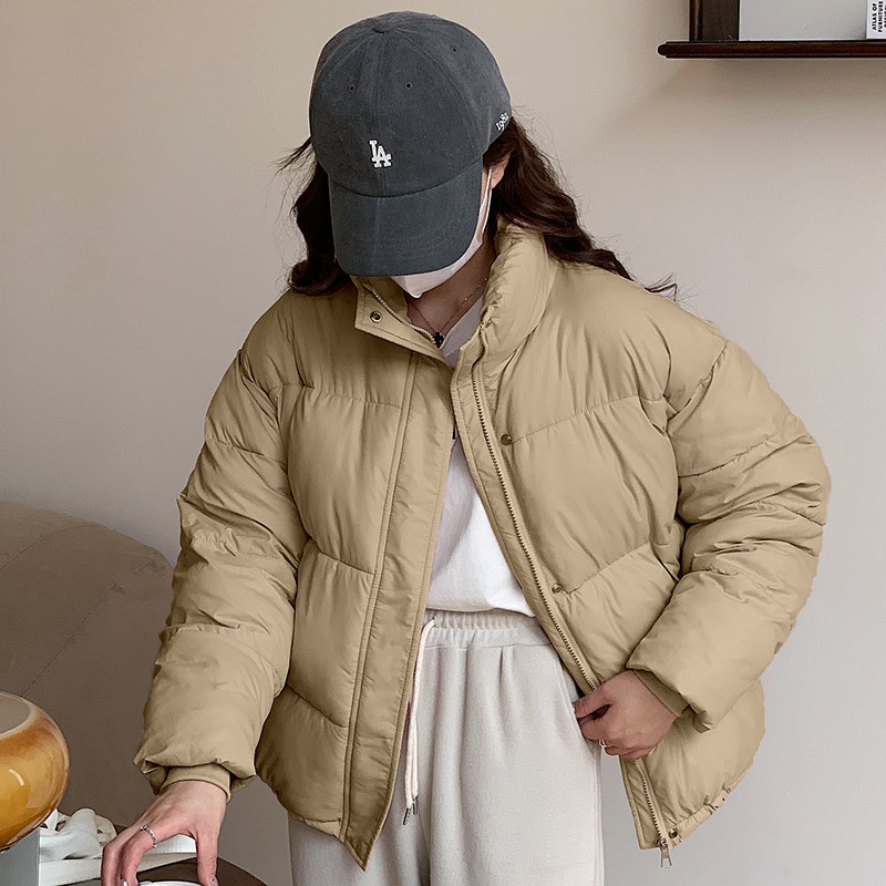 羽绒棉衣棉服女新款冬季韩版黑色小个子加绒短款立领面包服外套女高清大图