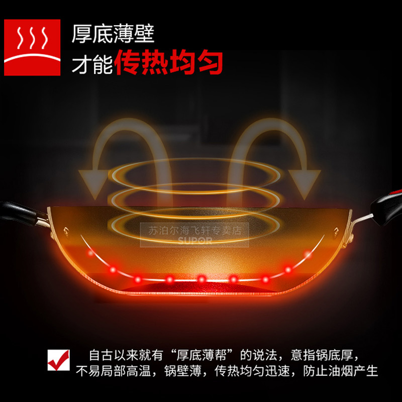 苏泊尔（SUPOR）32cm火红点炒锅不粘锅平底锅无油烟炒菜锅电磁炉燃气通用牛排煎蛋锅 火红点2代 EC32RP03