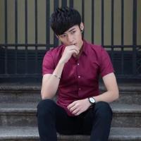 春夏季白衬衫男短袖修身韩版男士衬衣商务职业正装青少年白色寸衫 1件装衬衫酒红 S建议70-85斤