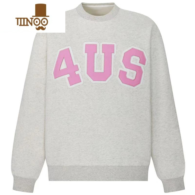 YANXU(4UYES)美式复古皮标贴布绣字母冬加绒潮宽松情侣圆领卫衣