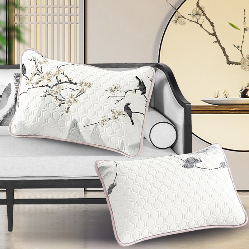 梦洁家纺 乳胶片绗绣对枕:喜上梅梢高清大图