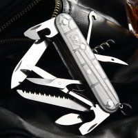 维氏(VICTORINOX)1.3713.T7 瑞士军刀都市猎人91mm户外折叠刀防身小刀透明银