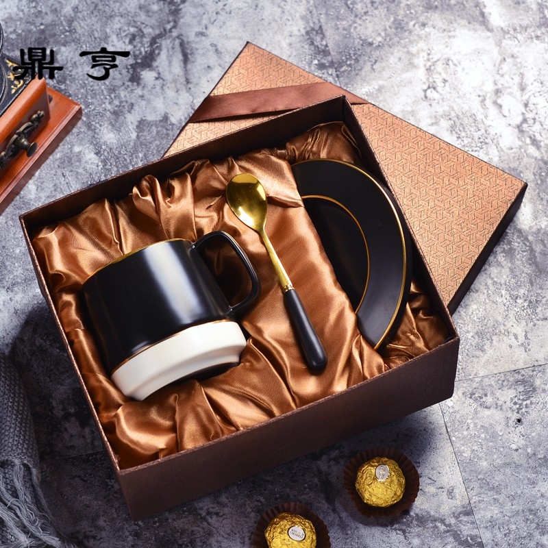 鼎亨创意北欧ins简约马克杯 陶瓷咖啡杯套装家用水杯茶杯带杯托勺