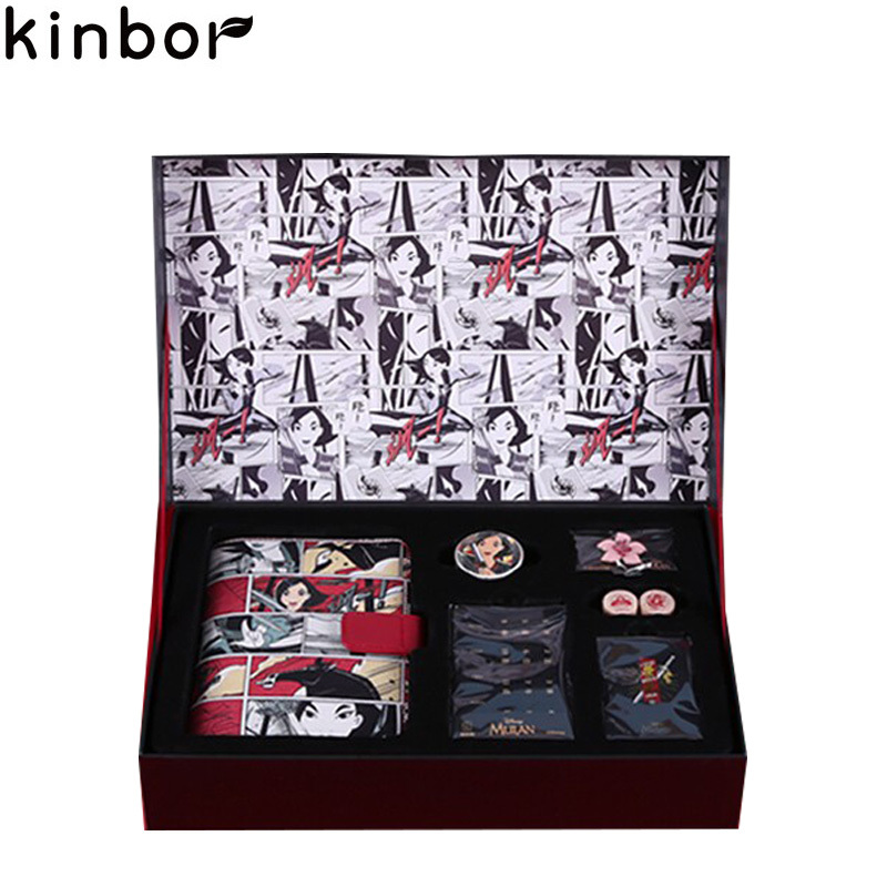 kinbor文具套装DTB6580学生礼盒花木兰手账本礼物A6手帐本子+内芯+印章+pu索引贴+胶带+胸针+贴纸包花木兰