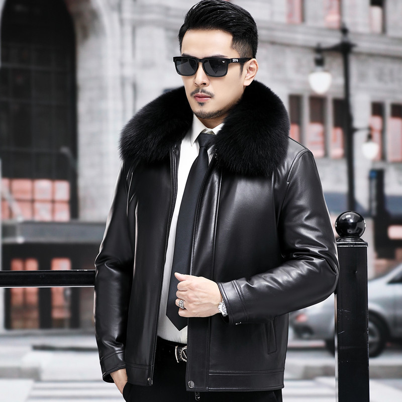欧卡奥品牌真皮皮衣男海宁羊皮金貂皮草冬季男水貂内胆男士外套