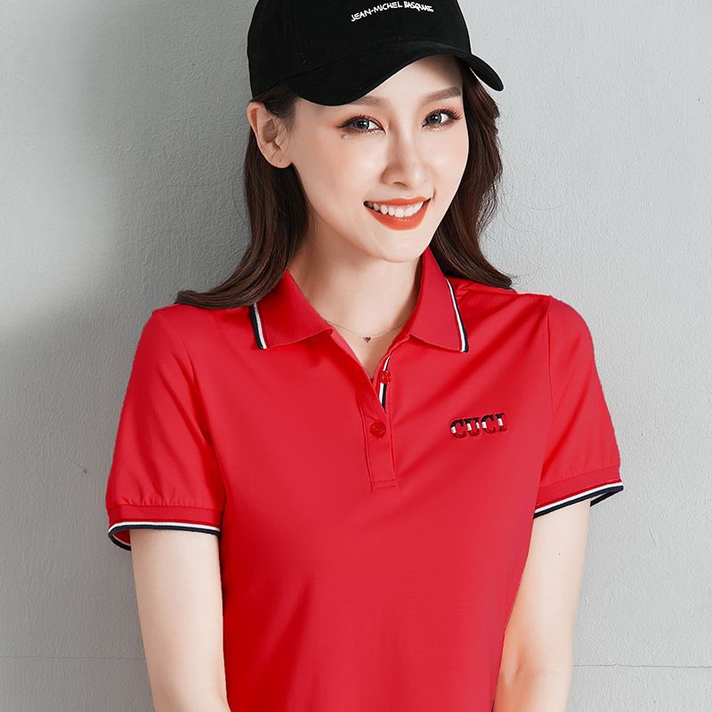 夏装短袖翻领女绣花韩版百搭宽松休闲t恤半袖运动上衣polo衫娜蜜雨