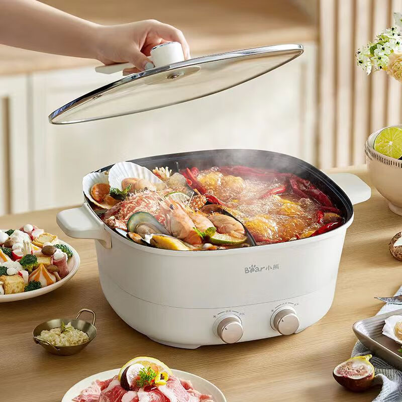 小熊(Bear)电火锅多能功锅家用分体式焖锅煎锅 多用途锅可拆锅电热锅火锅锅 DHG-D40F3【4升分体锅】 4L