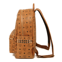 MCM 中性棕色侧铆钉pvc配皮中号双肩背包 MMK6SVE38CO001
