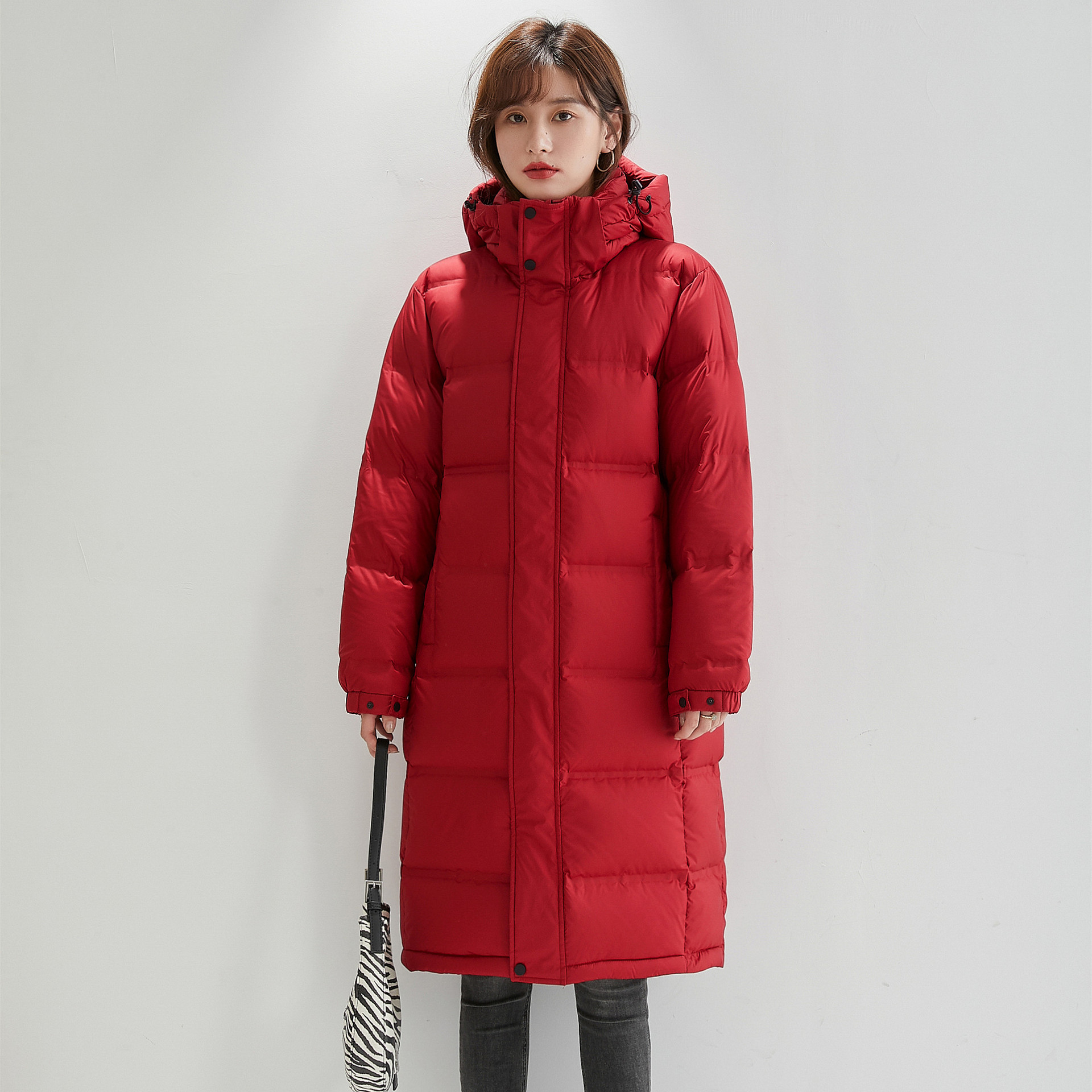 韩版90白鹅绒羽绒服连帽男女情侣青年中长款加厚外套高清大图