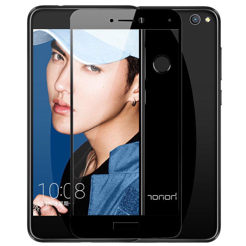 [买2送手机壳]轻万适用华为荣耀8青春版钢化膜honor全屏玻璃贴膜huawei黑色高清手机保护膜高清大图