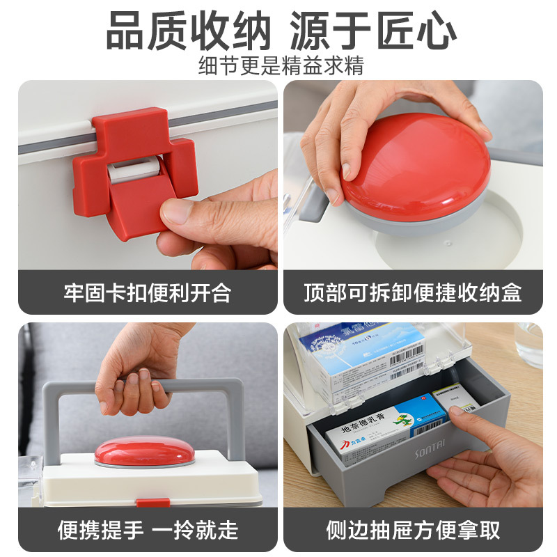 捷扣JEKO 药箱家用儿童宝宝医疗药品急救便捷分类收纳盒大容量家庭装药收纳箱子