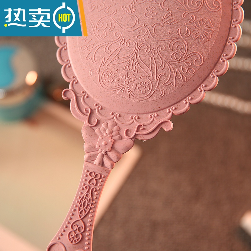 敬平创意复古花纹手柄化妆镜化妆镜子便携随身花边镜手拿手持镜 古铜色便携式用镜高清大图