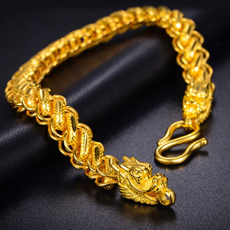 GZUAN古钻珠宝四方龙头黄金足金手链男霸气显粗显大泰国链HJS0009