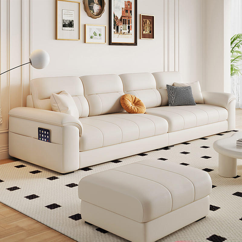 欧梵森意式轻奢云朵真皮沙发客厅家具小户型新款奶油风简约现代直排沙发组合