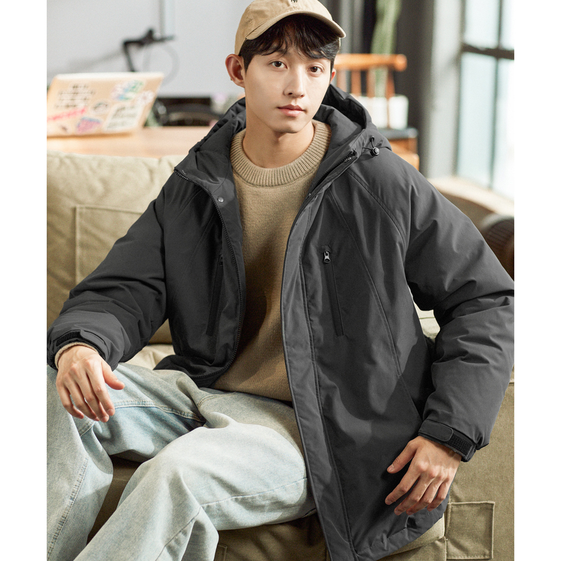 [直降价335元]唐狮冬季新款羽绒服男工装加厚宽松短款连帽加厚冲锋少上衣外套