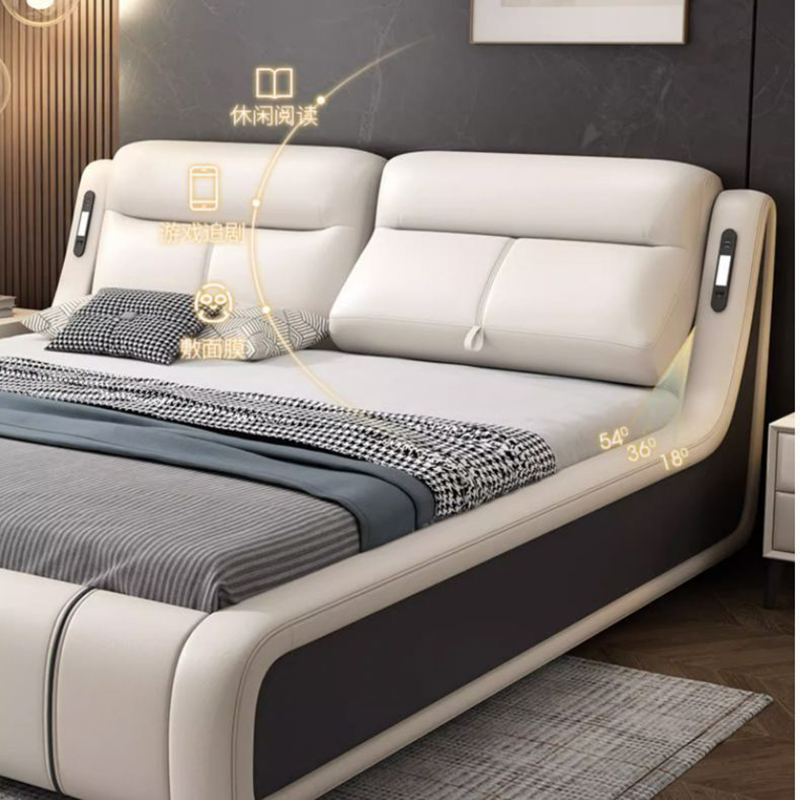 气压高箱床主卧高端大气意式轻奢真皮床现代简约双人床带储物空间高清大图