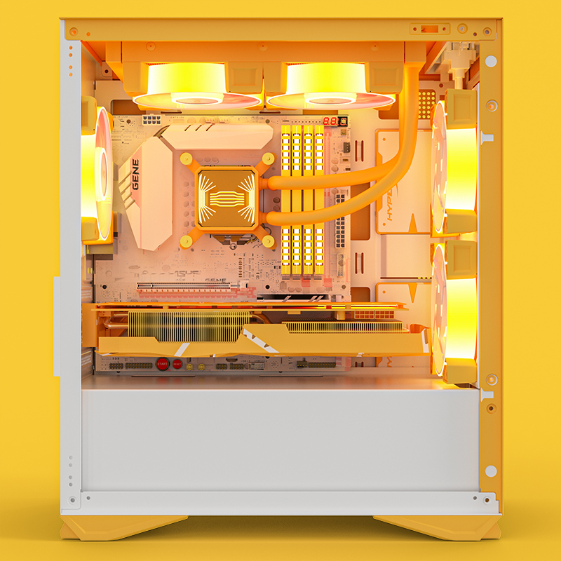 爱国者yogom2橙白色5极光风扇电竞机箱diy组装整机电脑游戏商务办公