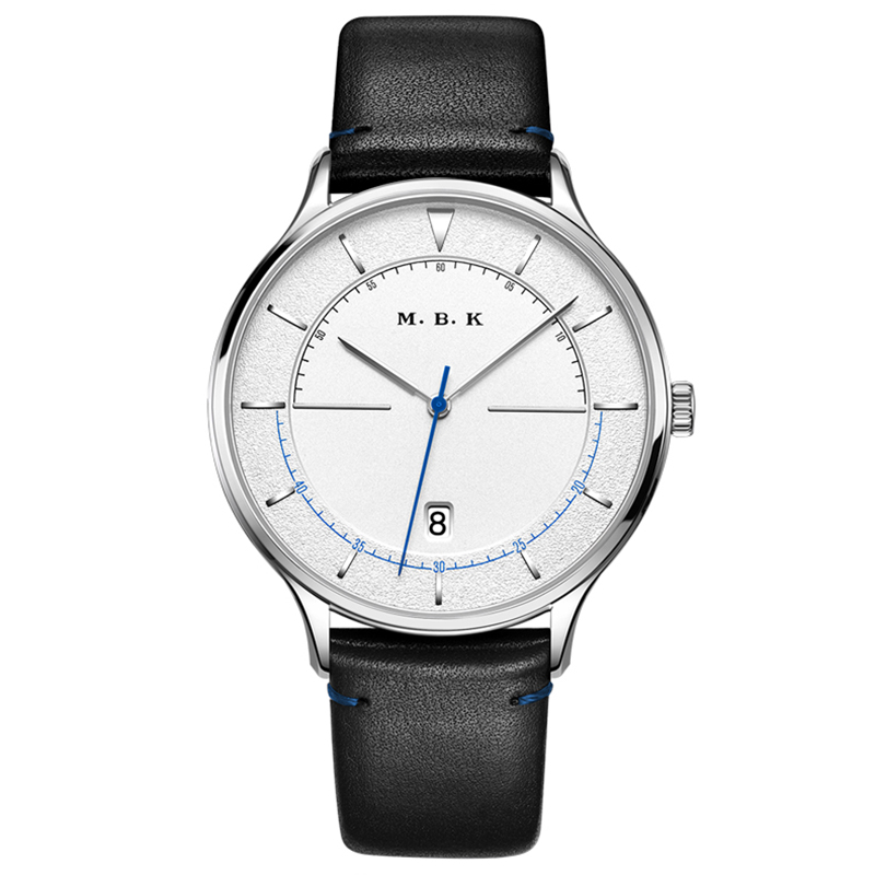 M.B.K欧美品牌潮流男表简约时尚手表全自动机械表 男款防水男士手表带日历腕表M-1001G001 白面黑皮带