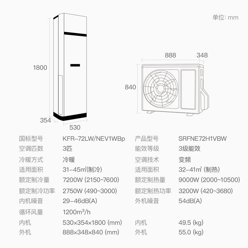三菱重工3P匹客厅冷暖空调柜机Mitsubishi/三菱 KFR-72LW/NEV1WBp