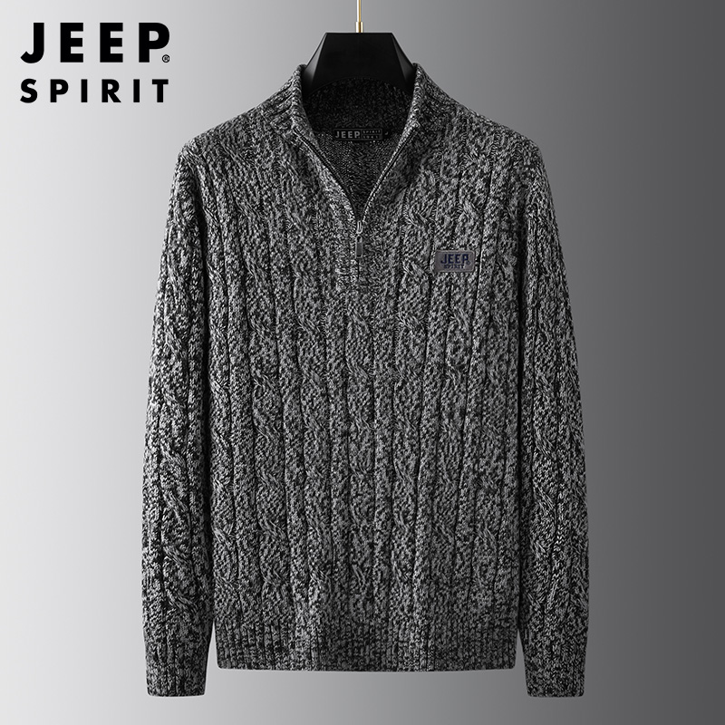 JEEP SPIRIT吉普男士针织衫加绒加厚保暖针织衫半拉链立领时尚毛衣秋冬套头衫外套 XXXL 1527深灰