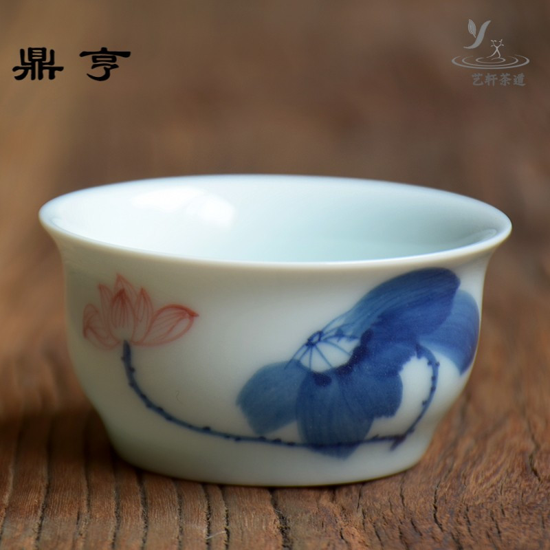 鼎亨手绘粉彩小茶杯陶瓷功夫茶具茶杯茶碗青瓷品茗杯主人杯单杯景