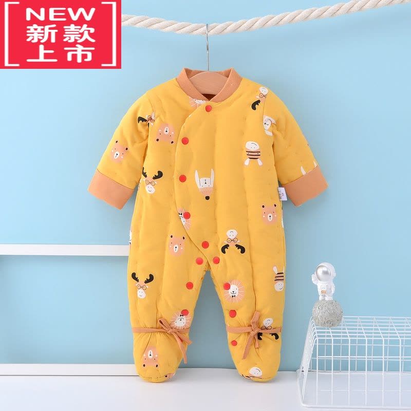 可莉允宝宝手工花包脚连体棉衣冬款婴儿童连身棉服新生儿保暖外出衣图片
