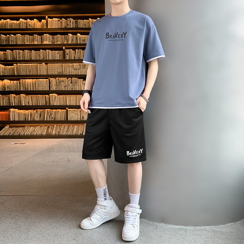 短裤套装男士夏季短袖男装一套搭配帅气潮牌休闲运动服