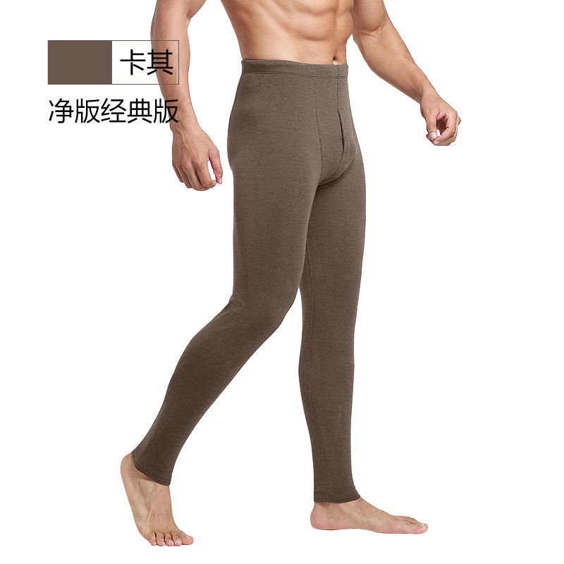 羊毛护膝男士保暖裤男裤加厚牙签条阳离子德绒秋裤男款打底裤秋冬 卡其色 XL