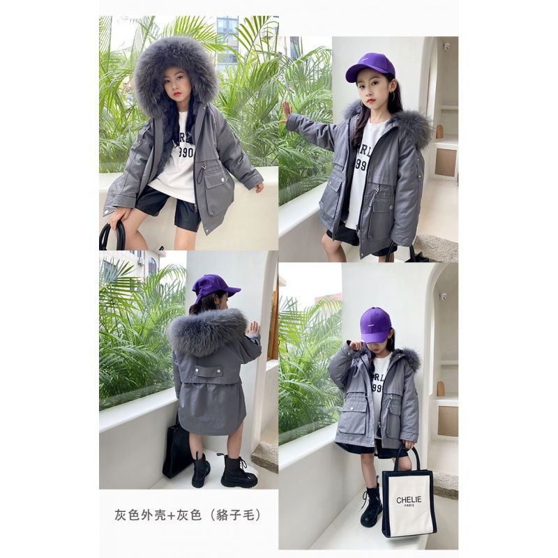 举翼王子男女中小儿童獭兔皮毛一体内胆派克服毛毛皮草外套中长款宝宝