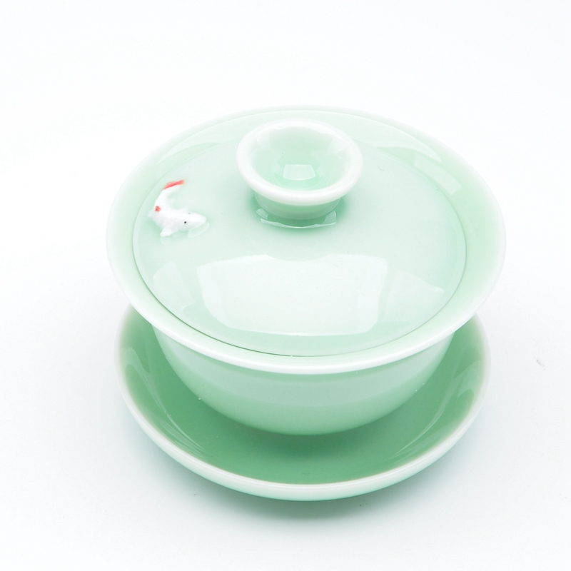 唐宏坊 双龙戏珠茶具套装 整套茶具 实木茶盘 茶具 青瓷兰鱼 整套功夫茶具套装