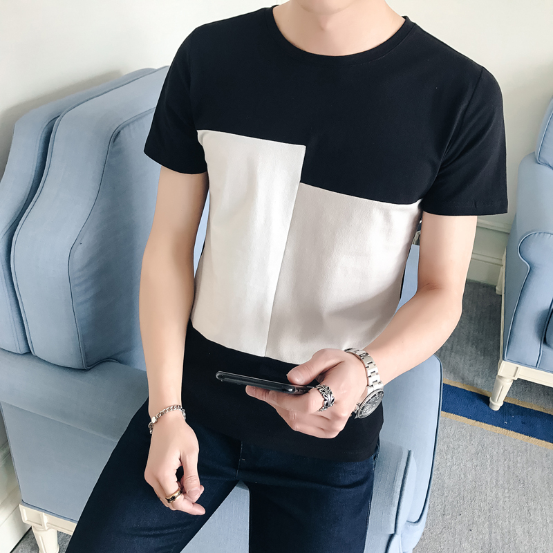 夏季男士韩版短袖T恤男韩版青少年修身半袖体恤上衣打底衫潮衣服