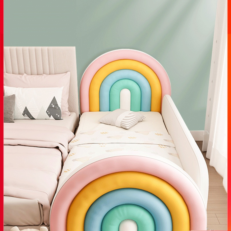 彩虹儿童床男孩单人床女孩公主床边床加宽小床带护栏婴儿拼接大床视频