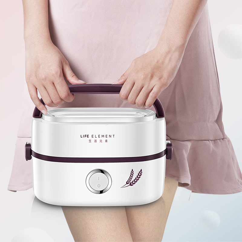 生活元素电热饭盒1L一键开关操作便捷时尚提手携带方便密封锁鲜F6高清大图