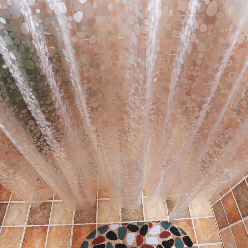 卫生间加厚透明浴帘雨花石图案塑料防水浴帘布帘挂帘隔断帘 三维工匠高清大图